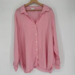 J Jill Linen Button Down Shirt Womens XL Pink Long Sleeve Oversized Minimalist